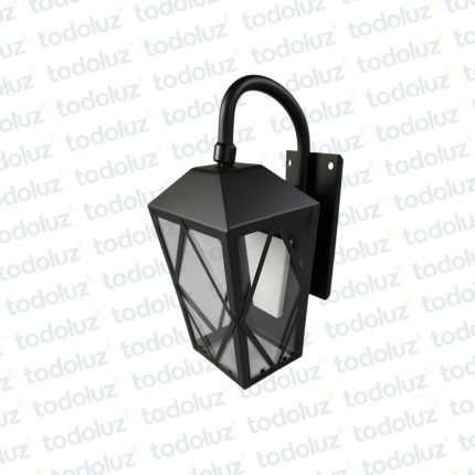 Farol p/ Pared Negro Estilo Colonial Det. Rombo Ventana 3C V. Transp. c/ Brazo 1*E27 320mm (55.063)