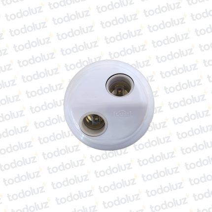 Portalampara E27 Doble c/ Base Disco Plastico Blanco c/ P. Porc. ECO 100W 250V Ilumi