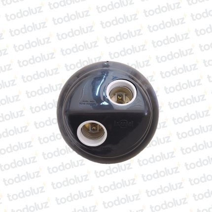 Portalampara E27 Doble c/ Base Disco Plastico Negro c/ P. Porc. ECO 100W 250V Ilumi