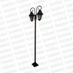 Farol Negro Doble Diseño Colonial Ventana 6C Vd. Transp. c/ Brazo Ondulado c/ Poste 2*E27 2200mm (58.014)