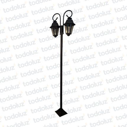 Farol Negro Doble Diseño Colonial Ventana 6C Vd. Transp. c/ Brazo Ondulado c/ Poste 2*E27 2200mm (58.014)