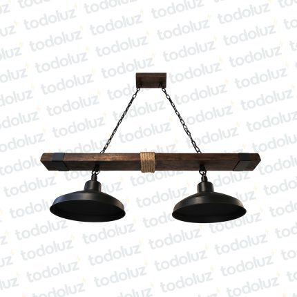 Colgante Barra Horizontal de Madera con Pantallas 2*E27, Negro c/ Detalle Yute (54.1152)